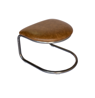 The Lorren Ottoman in Brown-Olive and Natural Steel