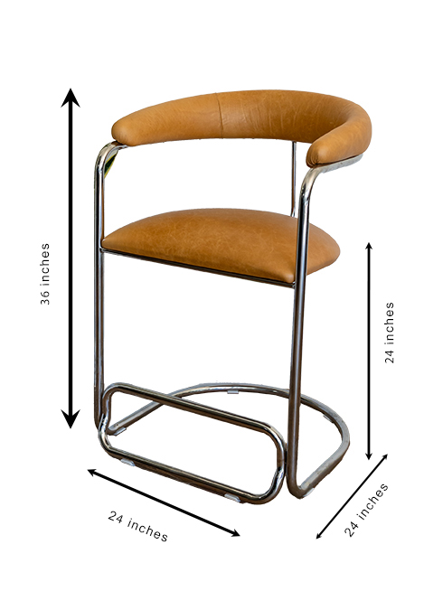 Lorren Stool Light Honey Chrome Screen Res White background Measurements