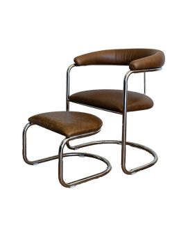 The Lorren Chair and Ottoman Set in Brown-Olive and Natural Steel